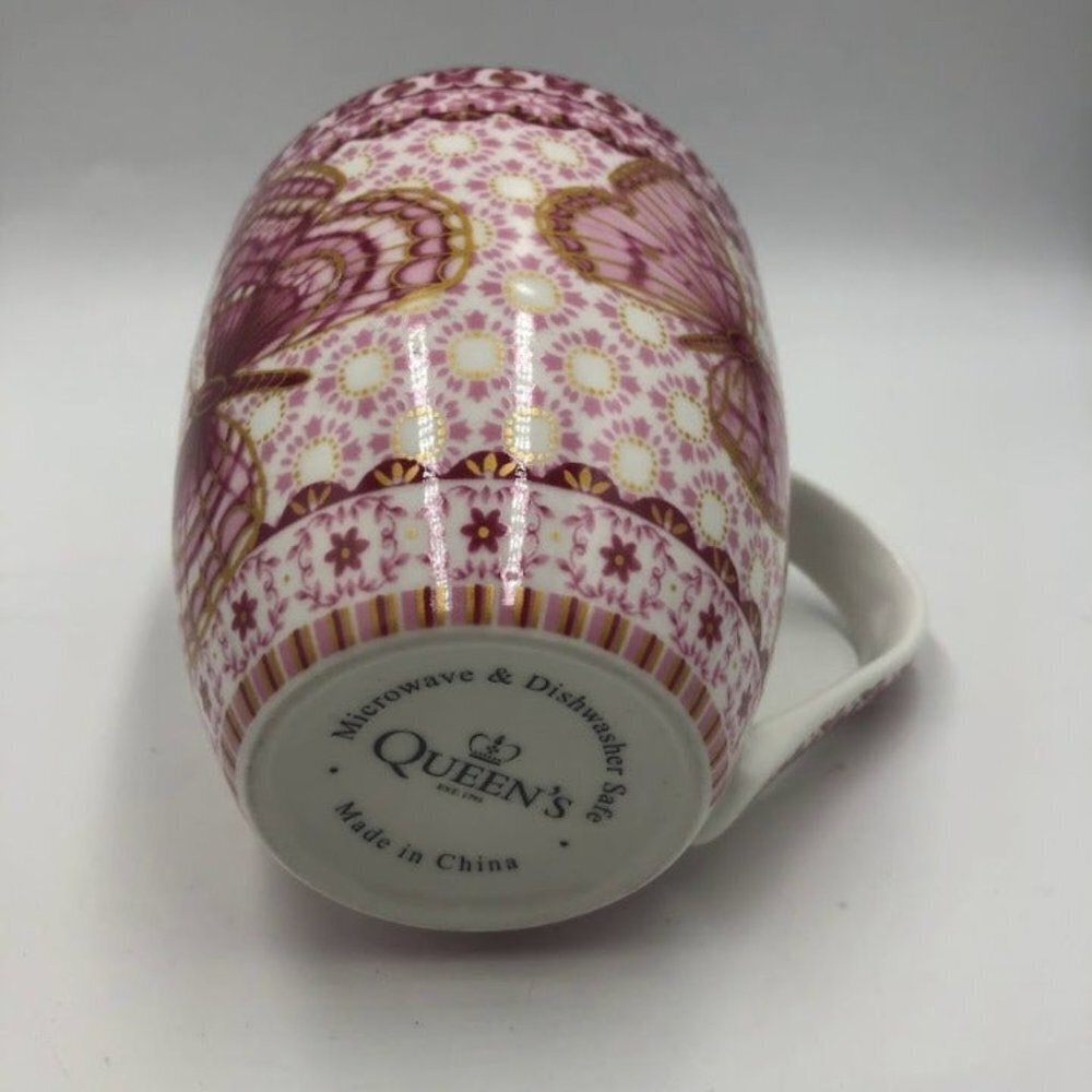 Vintage Queen's Butterfly Pink Gold White Coffee Tea Mug Fine China - Picture 8 of 13